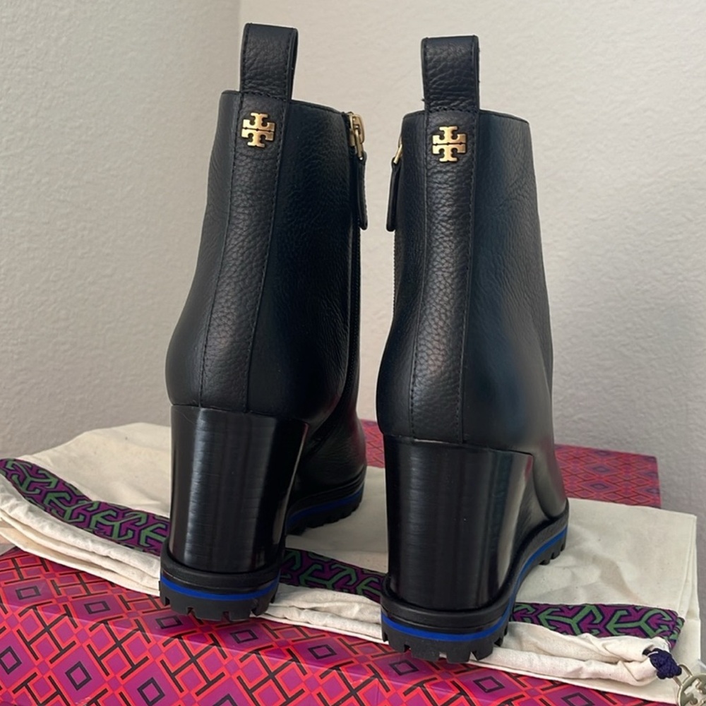 Tory Burch Black and Blue Wedge Boots - Picture 5 of 7